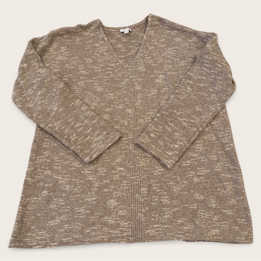 Pure Jill By J Jill Space Dyed V Neck Knit Sweater Large Beige Cream